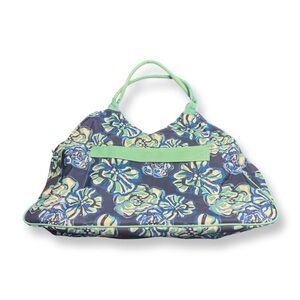 New Viv and Lou Floral Beach Tote Bag with Green Accents 22” by 16” by 7”